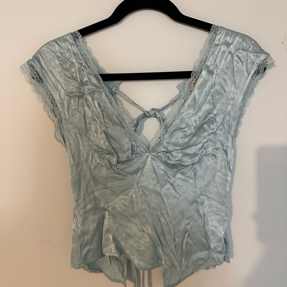 Verge Girl Light Blue Lace Trim Top